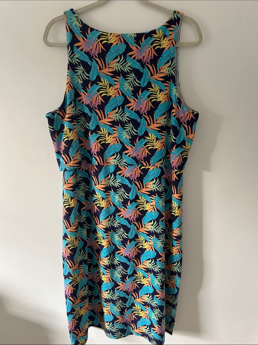 Pact Tropical Leaf Tank Dress Sleeveless Organic Cotton Beach Resort Wear SZ XL - Picture 6 of 11